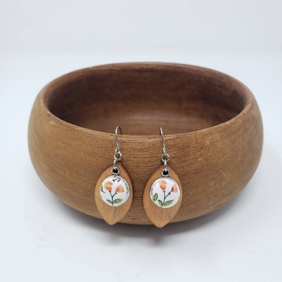 Handmade by Huffychic Jewelry - New Handmade | Floral Wooden Leaf Earrings